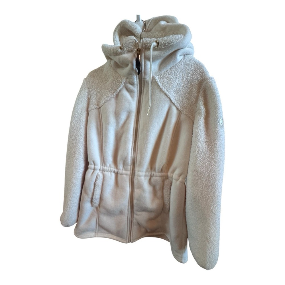 1 Madison Expedition Woman's Sz  Large Ivory Hooded Sherpa Fleece Jacket Pockets